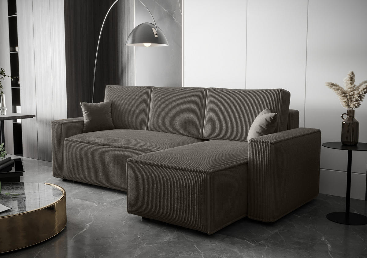 ECKSOFA L AMBRO Poso 22 Rechts mit Schlaffunktion - Dunkelgrau, Textil (232/143cm) - Bedante