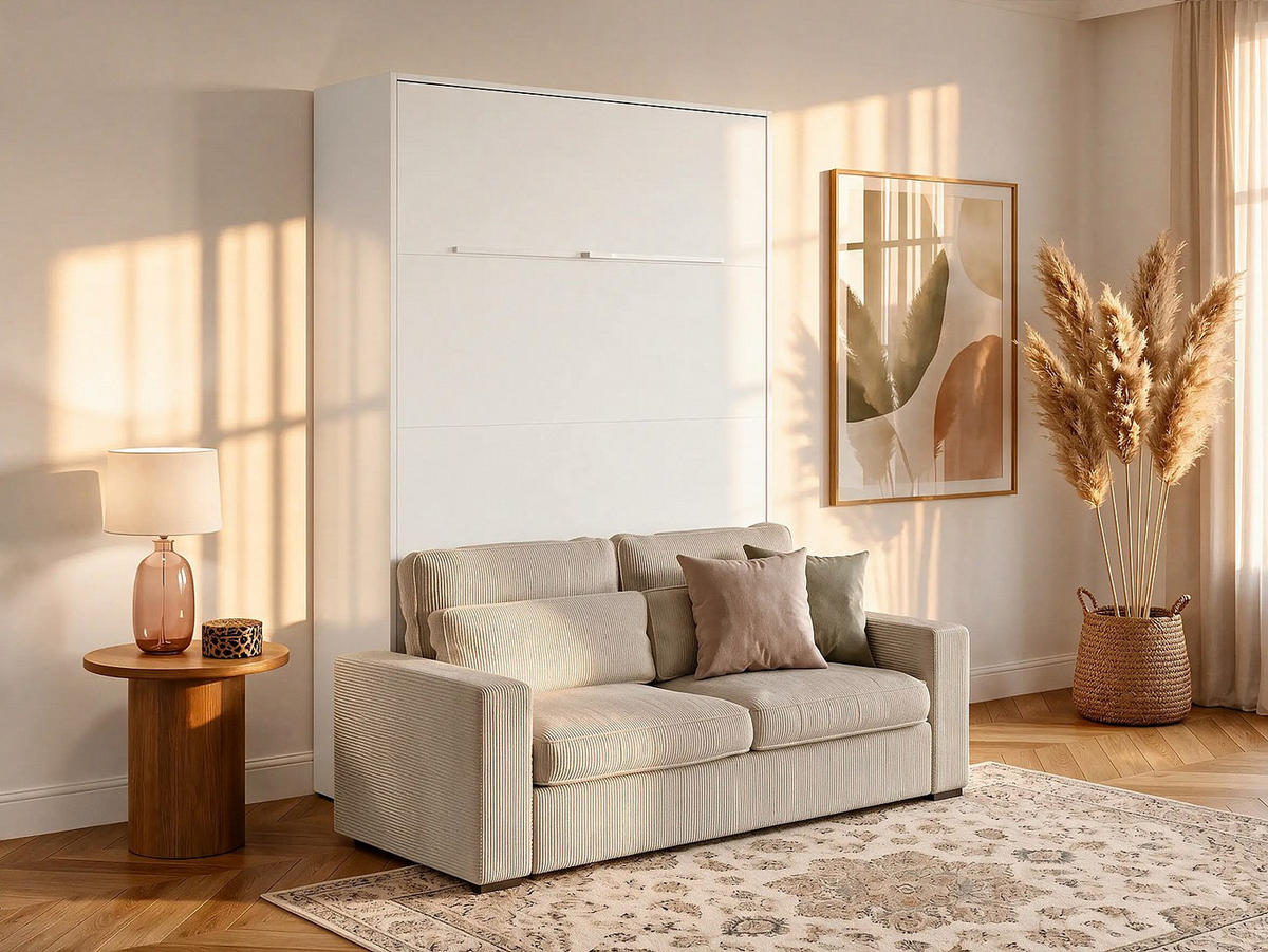 SCHRANKBETT - 2 Personen - holz - weiß Rapili - Weiß, Holz/Metall (140/200cm) - Vente-Unique
