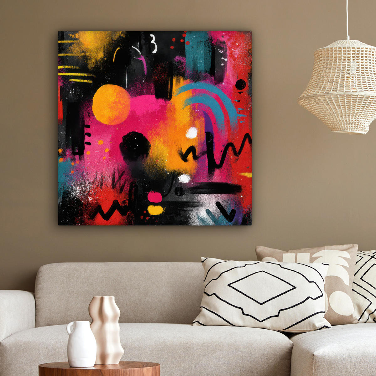 LEINWANDBILD Farbflächen - Formen - Bunt - Abstrakt Deko Groß 90x90 cm - Pink, Textil (90/90cm) - MuchoWow