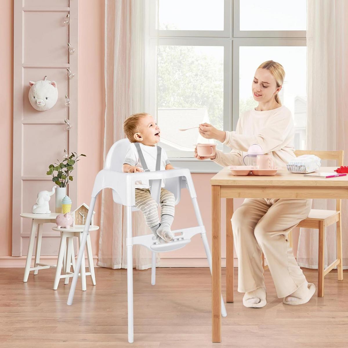 BABYHOCHSTUHL Weiß - Weiß, Kunststoff (61.5/87/66cm) - COSTWAY