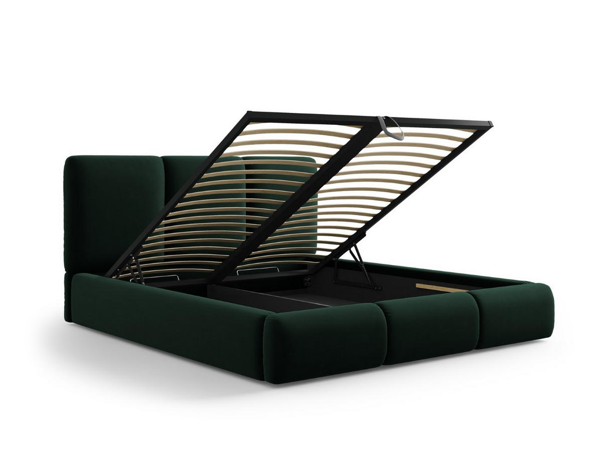 BETT mit Bettkasten und Kopfteil Nicolas aus Samt flaschengrün 200x200cm - Dunkelgrün, Textil (200/200cm) - Cosmopolitan Design