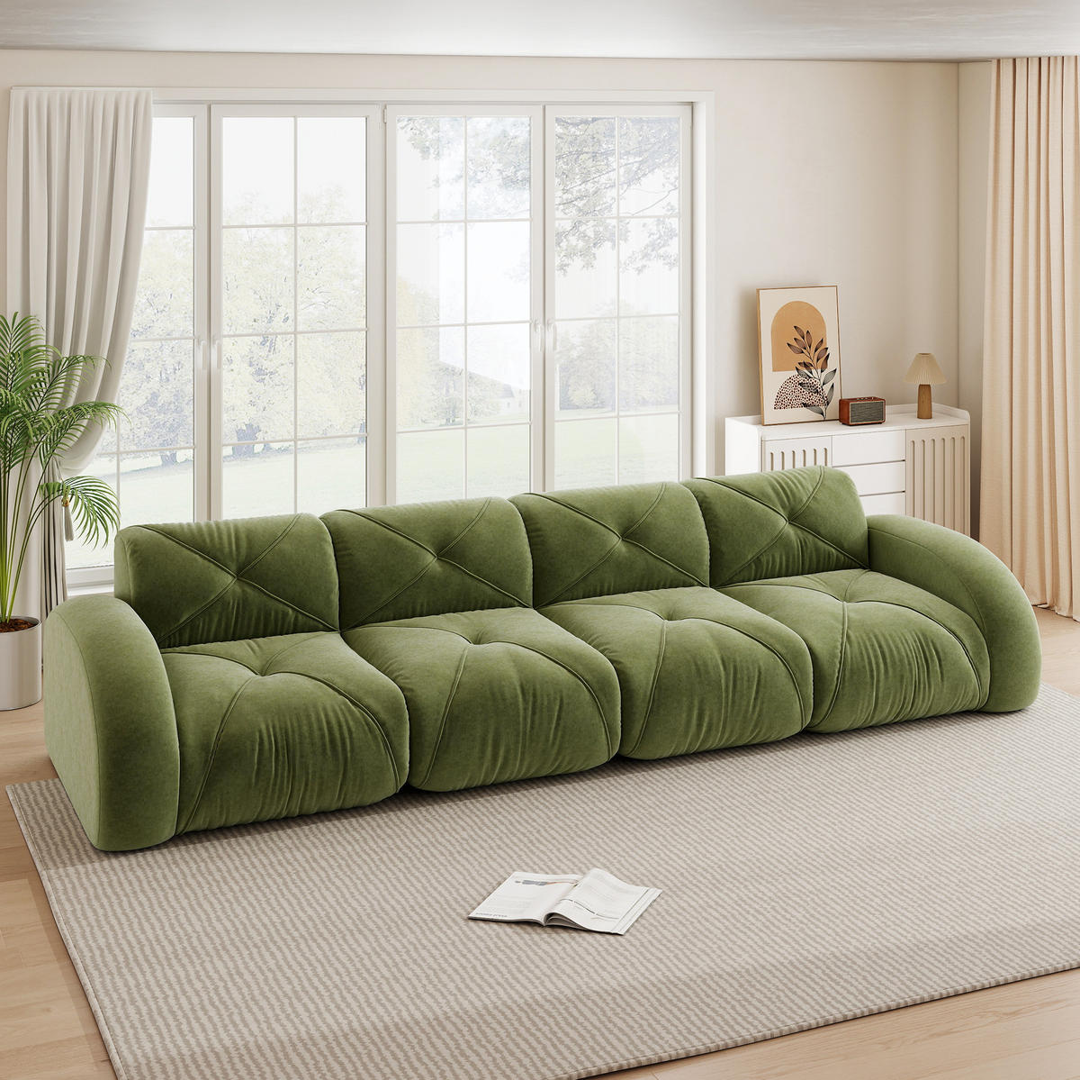 MODULSOFA aus Chenille mit rahmenlosem Komfortdesign Grün - Grün, Textil (95/76/358cm) - Modenvie