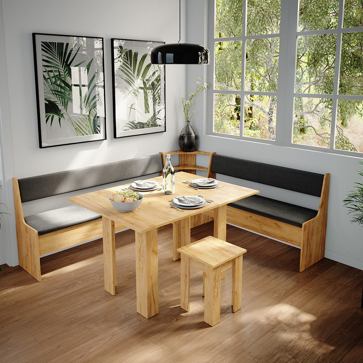 ECKBANKGRUPPE Roman Goldkraft Eiche 210 x 41.5 cm mit Tisch - Honigeiche/Anthrazit, Holzwerkstoff (210/80/180cm) - Vicco