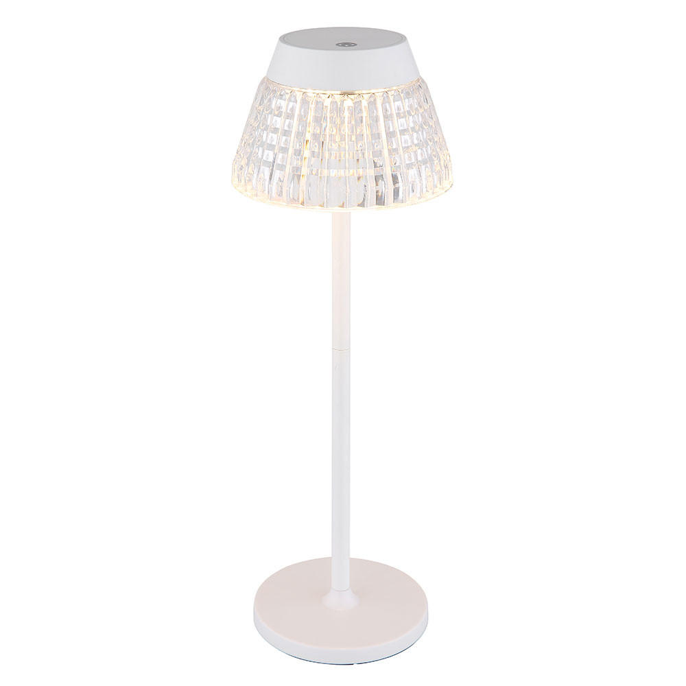 LED TISCHLEUCHTE Lora Weiß Acrylkristalle - Weiß, Metall (13.5/13.5/38cm) - Globo Lighting