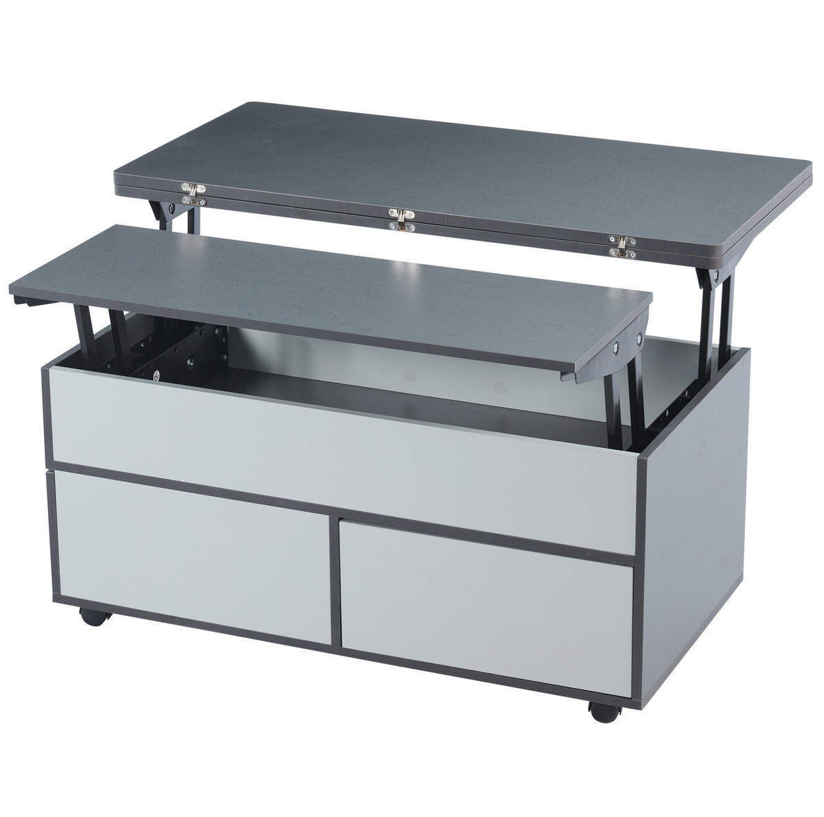 KONFERENČNÍ stolek 100/98/65 cm s hydraulickým zdvihem, úložným prostorem a kolečky, šedá a bílá - šedá, kompozitní dřevo (100/98/65cm) - Redom
