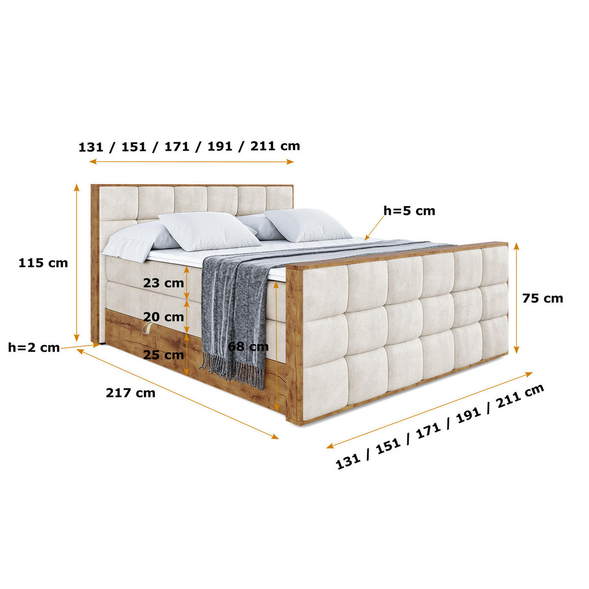 BOXSPRINGBETT mit Matratze H3|H4 und Lattenrost - LOLLI2-Z KING-140x200 - Beige Casablanca - Beige, Holzwerkstoff (140/200cm) - ALTDECOR
