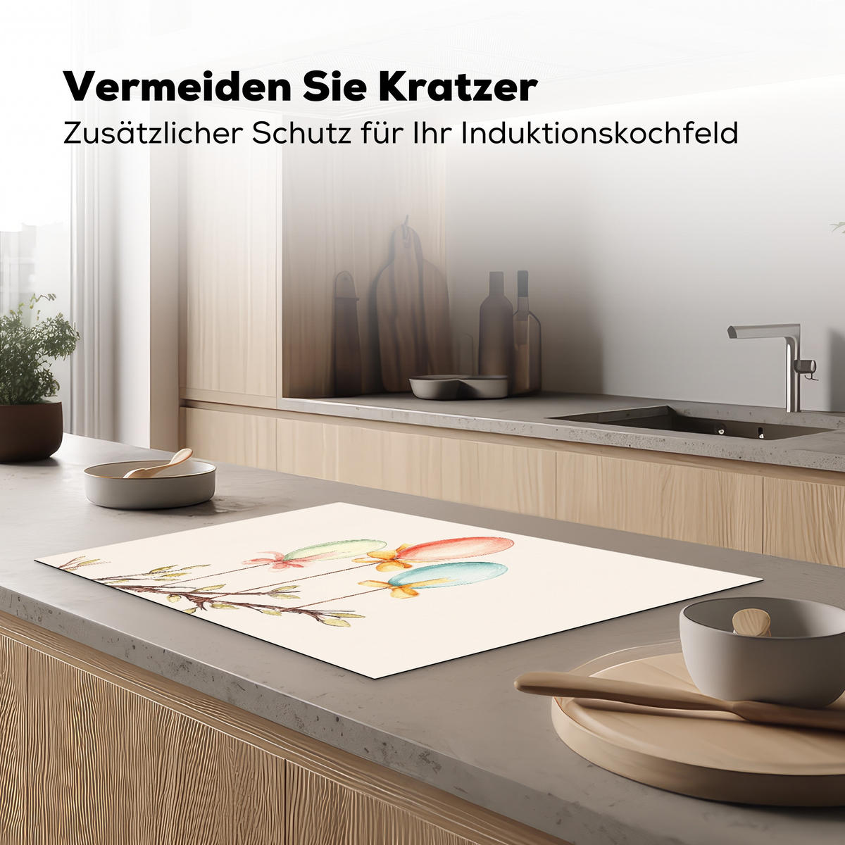 HERDABDECKPLATTE Osterkuchen - Schleife - Eier Ceranfeldabdeckung 76x51.5 cm - Creme, Kunststoff (76/51.5/0.2cm) - MuchoWow