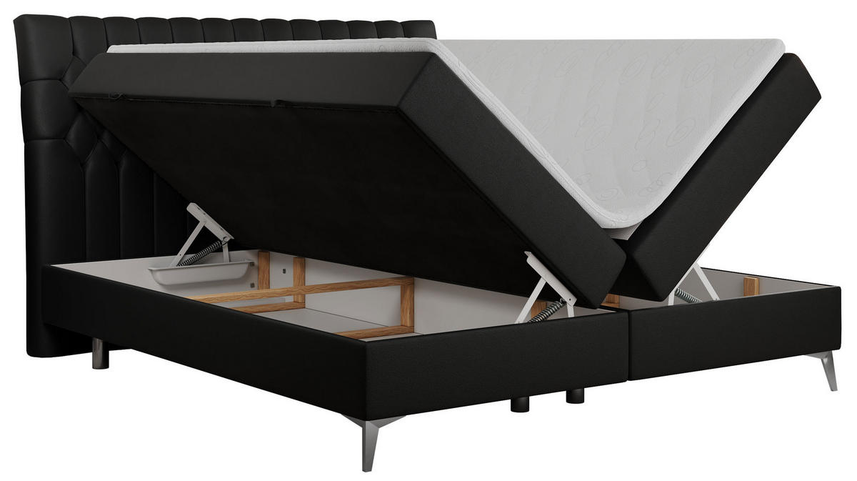 BOXBETT MILEN 180/200 Schwarz Kunstleder - H4 - Schwarz, Holz/Textil (180/200cm) - MKS
