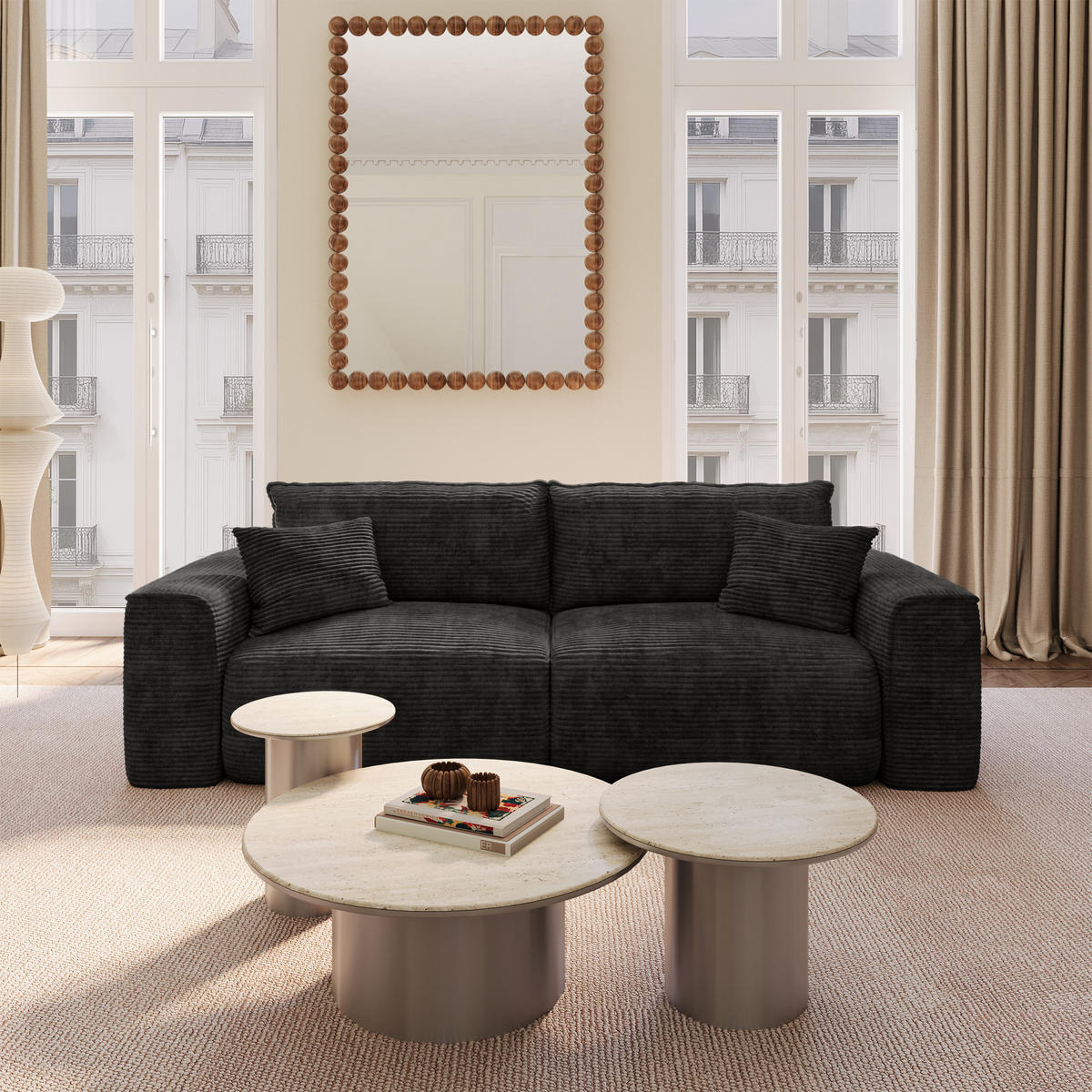 SCHLAFSOFA Express COMO Cord Schwarz 236cm - Schwarz, Textil (236/78/100cm) - Premium Interiors