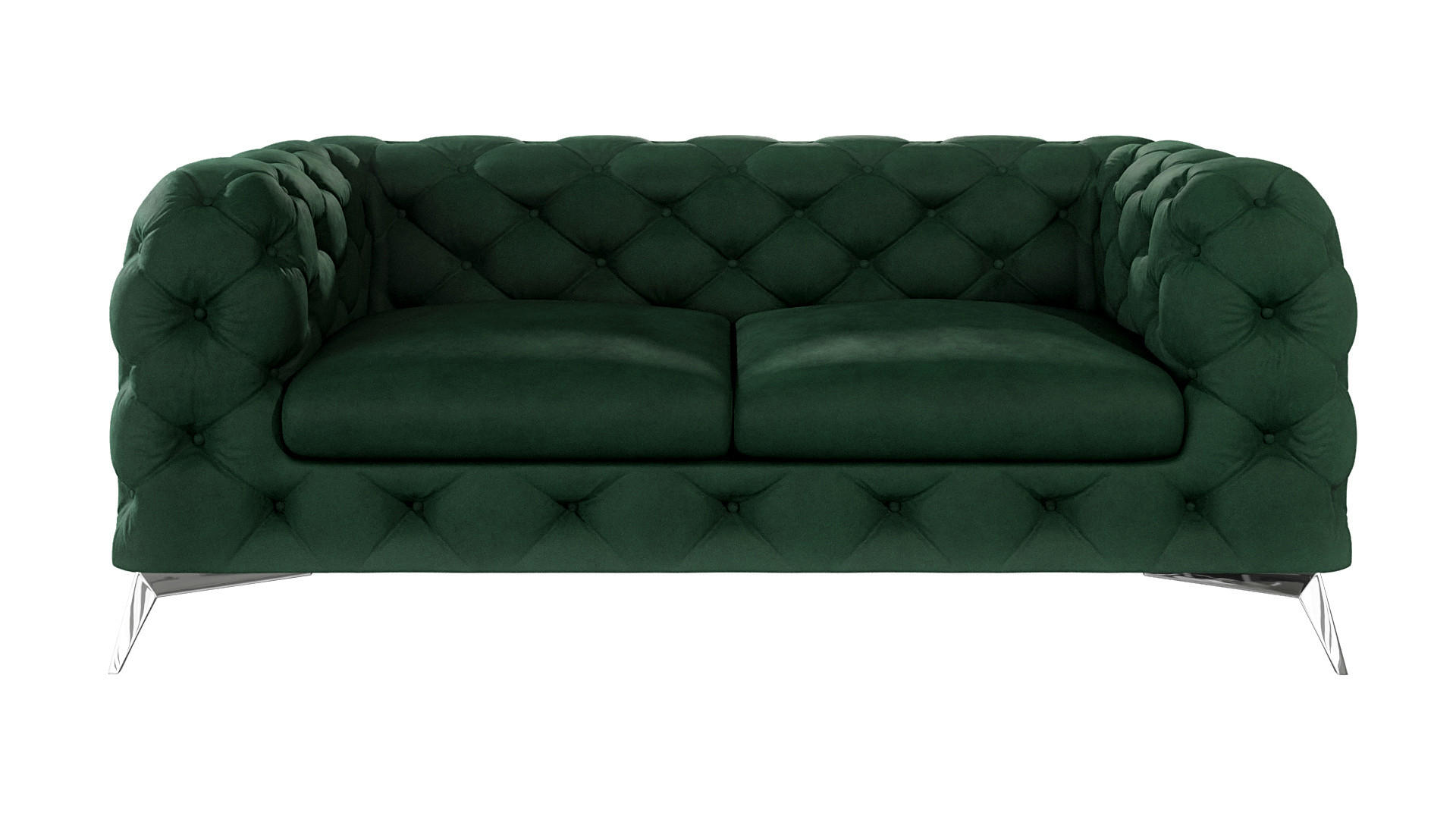 CHESTERFIELD-SOFA 2-Sitzer Laura Flasche Grün Samt - Smaragdgrün/Silberfarben, Holz/Textil (185/75/100cm) - S-Style Möbel