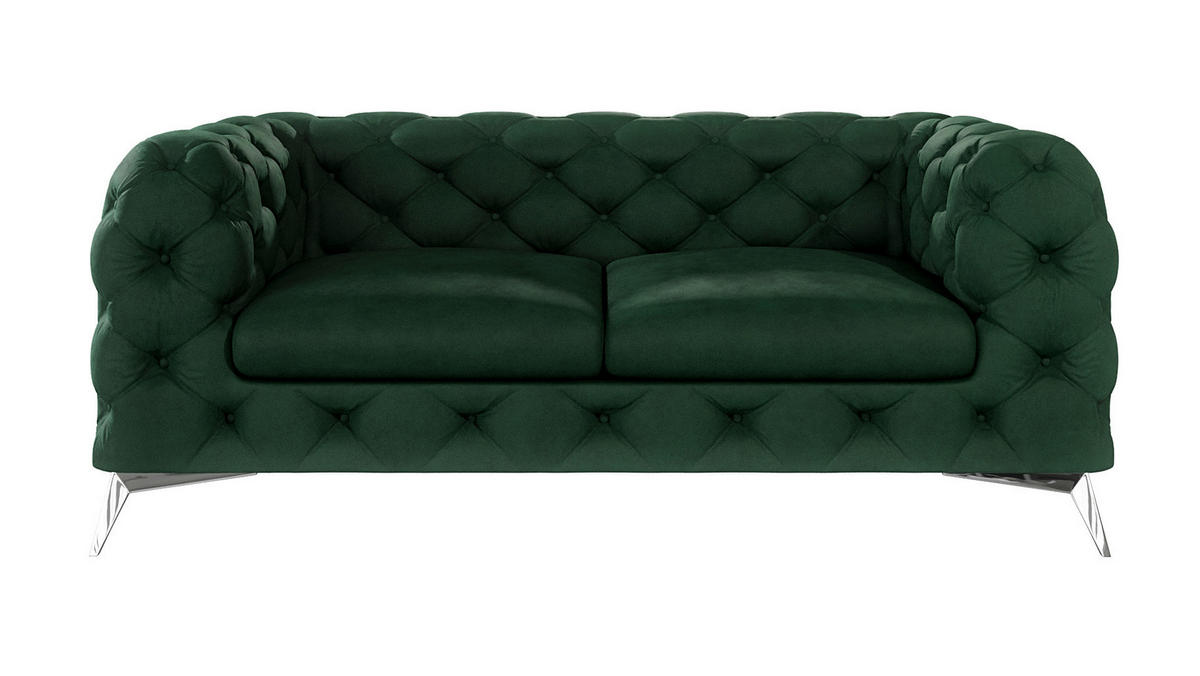CHESTERFIELD-SOFA 2-Sitzer Laura Flasche Grün Samt - Smaragdgrün/Silberfarben, Holz/Textil (185/75/100cm) - S-Style Möbel