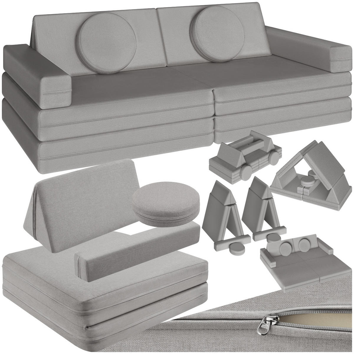 SPIELSOFA Lilly,stapelbar,grau - Grau, Textil (120/45/60cm) - tectake