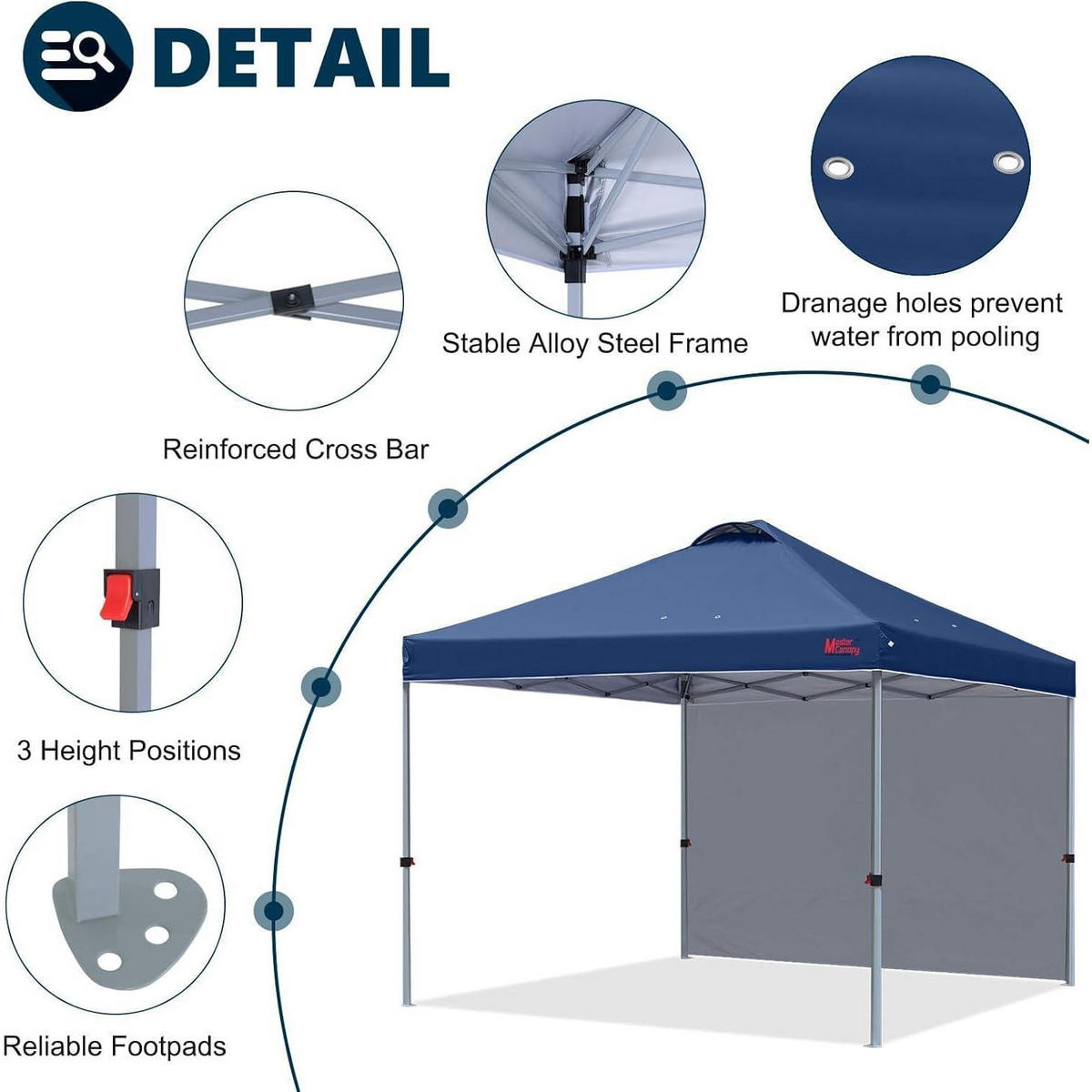 FALTPAVILLON 2,5 x 2,5 m mit Seitenwand Marineblau - Dunkelblau, Textil (238/257/238cm)