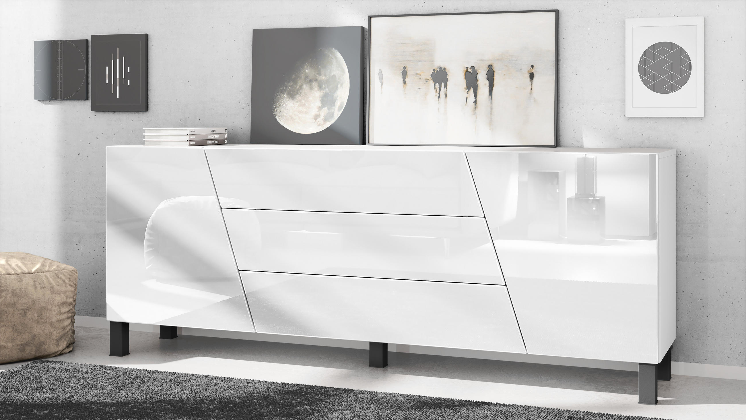 SIDEBOARD Houston Weiß Hochglanz - Weiß Hochglanz, Holzwerkstoff (178/69.5/38.5cm) - Vladon