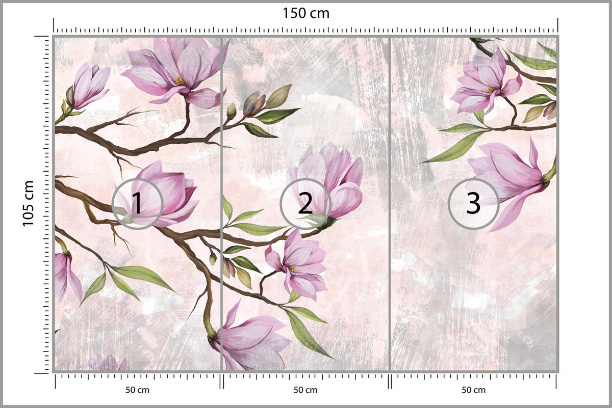 FOTOTAPETE für Schlafzimmer Rosa Magnolienblüten Botanisch 150x105 - Beige/Violett, Papier (150/105cm) - Muralo