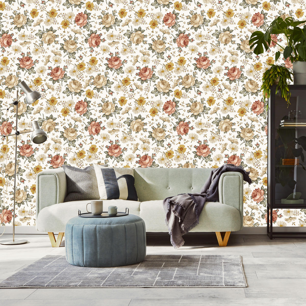VLIESTAPETE Rosen und Kamillenblüten – Rosa, Gelb, Weiß – 50x1000 cm - Gelb/Rosa, Papier (50/1000cm) - Muralo