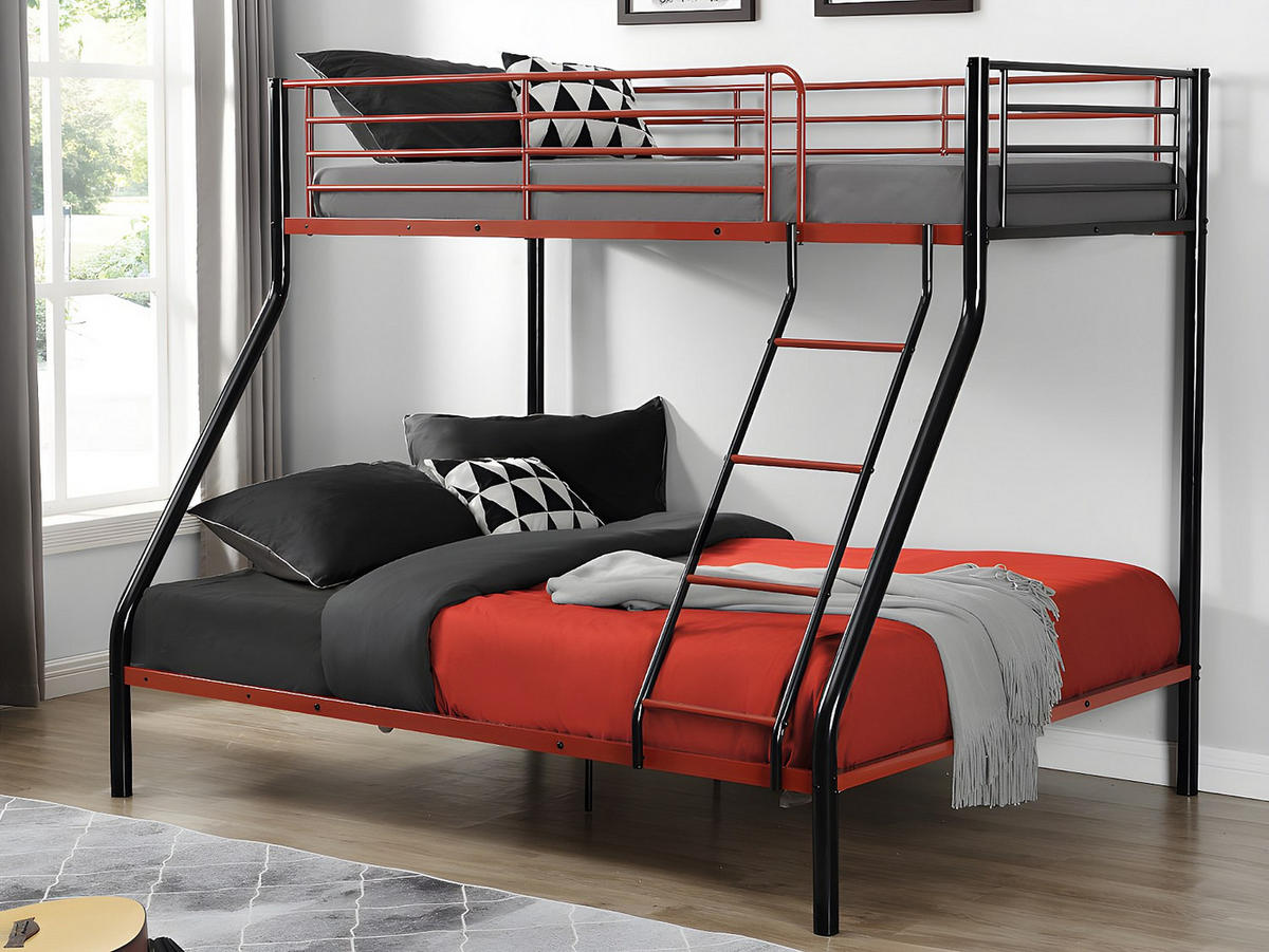 ETAGENBETT - 90 & 140 x 190 cm - Stahl - Schwarz & Rot + Matratze - ELEVATIO IV - Rot/Schwarz, Metall - Vente-Unique