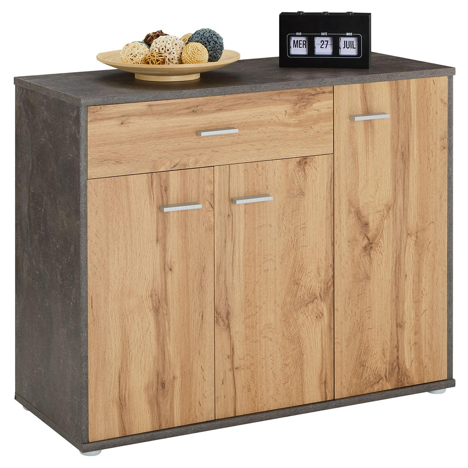 CARO-Möbel Schuhschrank Dunkelgrau, Eiche Wotan 88x70x35 cm