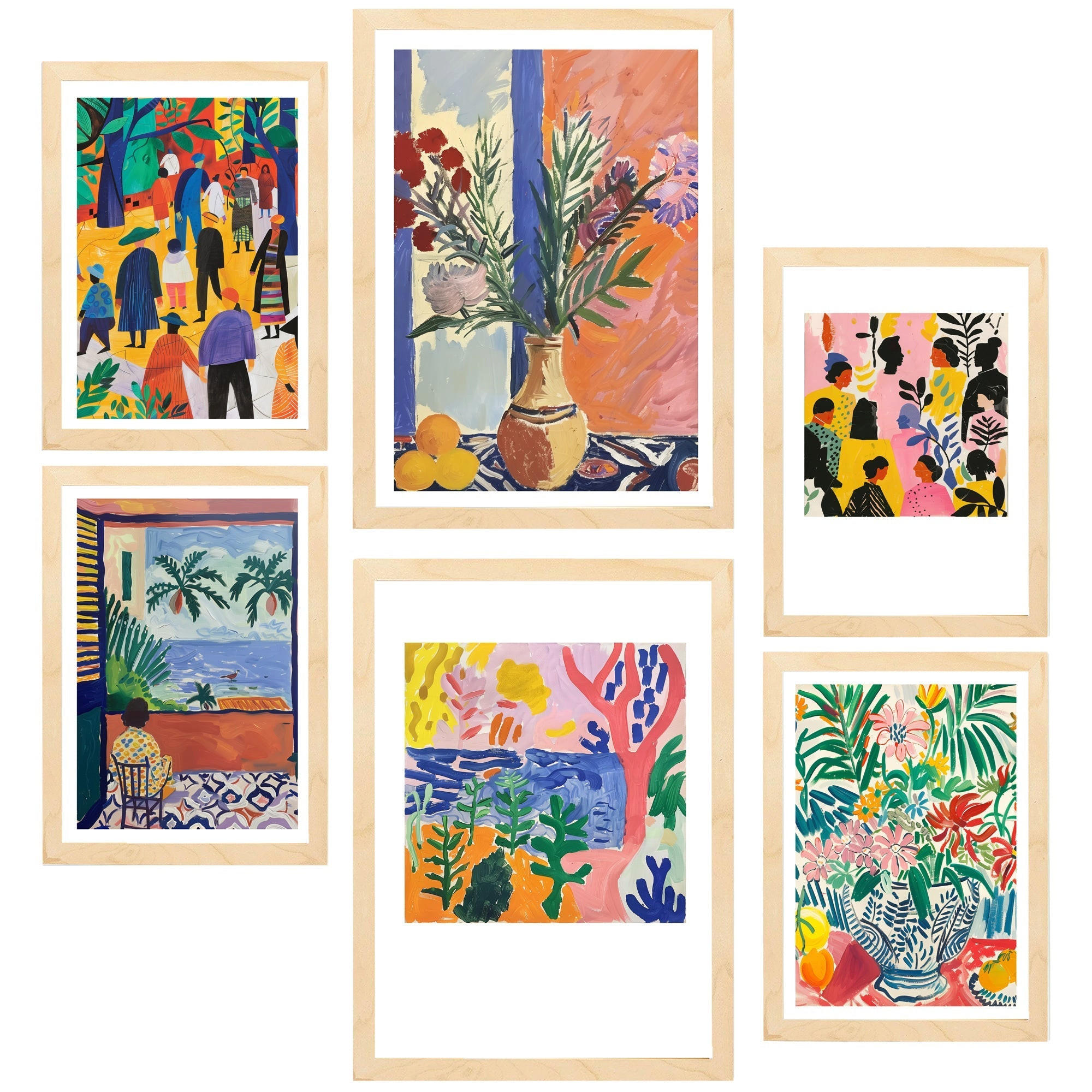 POSTER Set Mit 6 Dekoratives Matisse-Blatt A3 & A4 Rahmen Aus Hellem Holz - Beige, Papier (29/3cm) - Nacnic