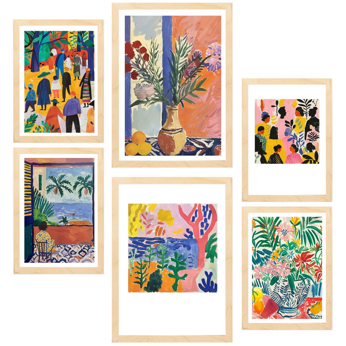 POSTER Set Mit 6 Dekoratives Matisse-Blatt A3 & A4 Rahmen Aus Hellem Holz - Beige, Papier (29/3cm) - Nacnic