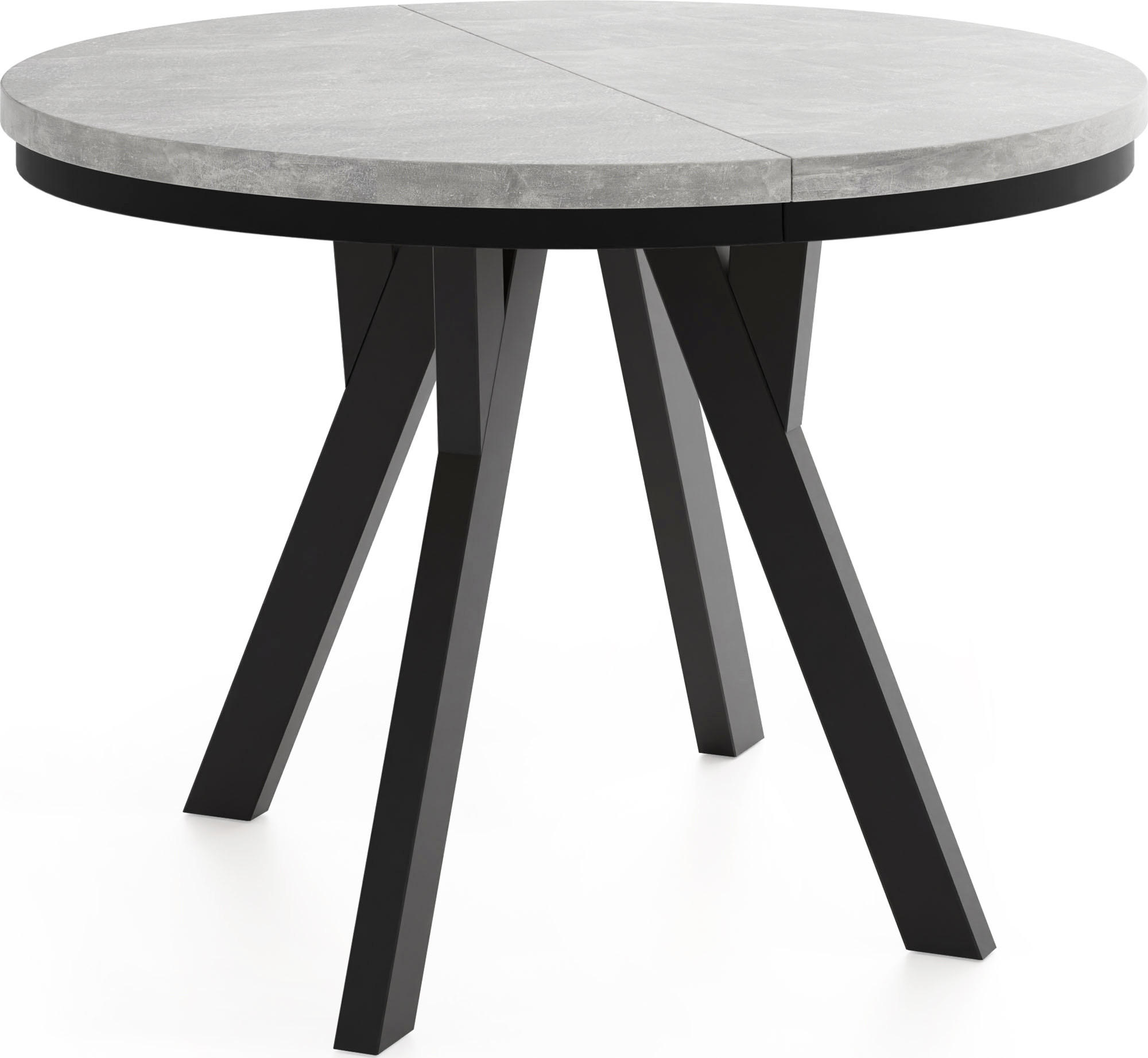 ESSTISCH Strato Black runder ausziehbarer, Beton grau 100-200/100/77 cm - Hellgrau/Schwarz, Holz/Holzwerkstoff (100/100/77cm) - WFL GROUP