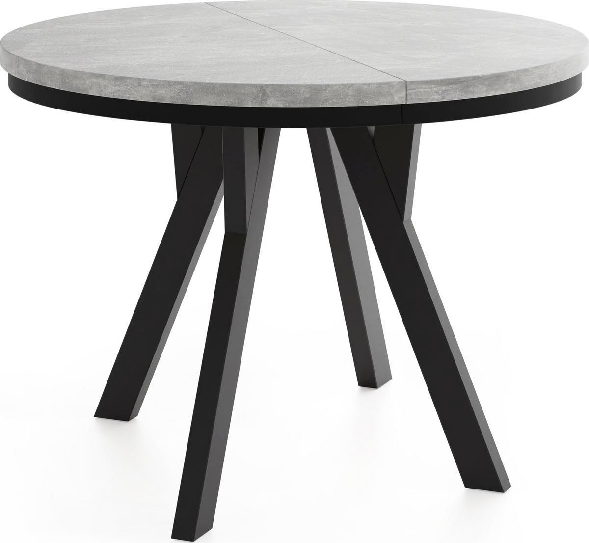 ESSTISCH Strato Black runder ausziehbarer, Beton grau 80-160/80/77 cm - Hellgrau/Schwarz, Holz/Holzwerkstoff (80/80/77cm) - WFL GROUP