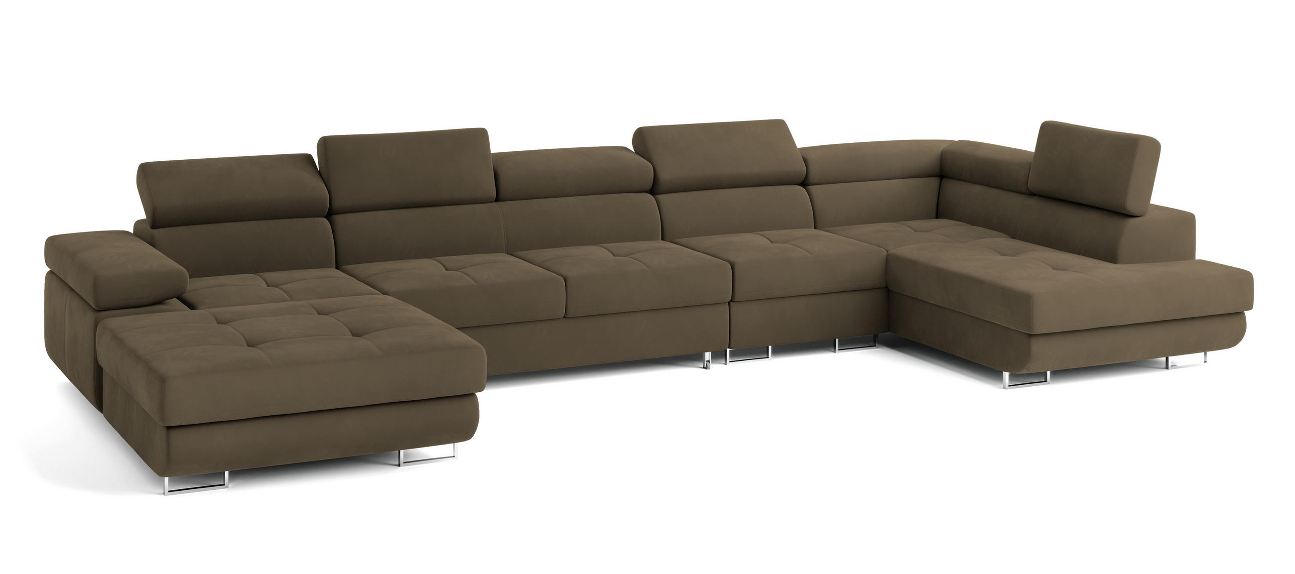 WOHNLANDSCHAFT VELORA R-S Beige Velours-Stoff mit Schlaffunktion - Beige, Holz (419/90/202cm) - MASSENO