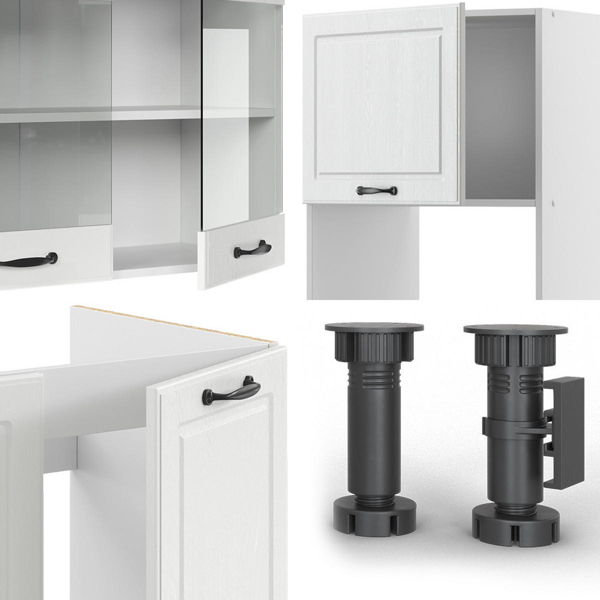 ECKKÜCHE R-Line Weiß Landhaus/Weiß 237 x 60 cm ohne AP - Creme/Weiß, Holzwerkstoff (247/81.6/46cm) - Vicco