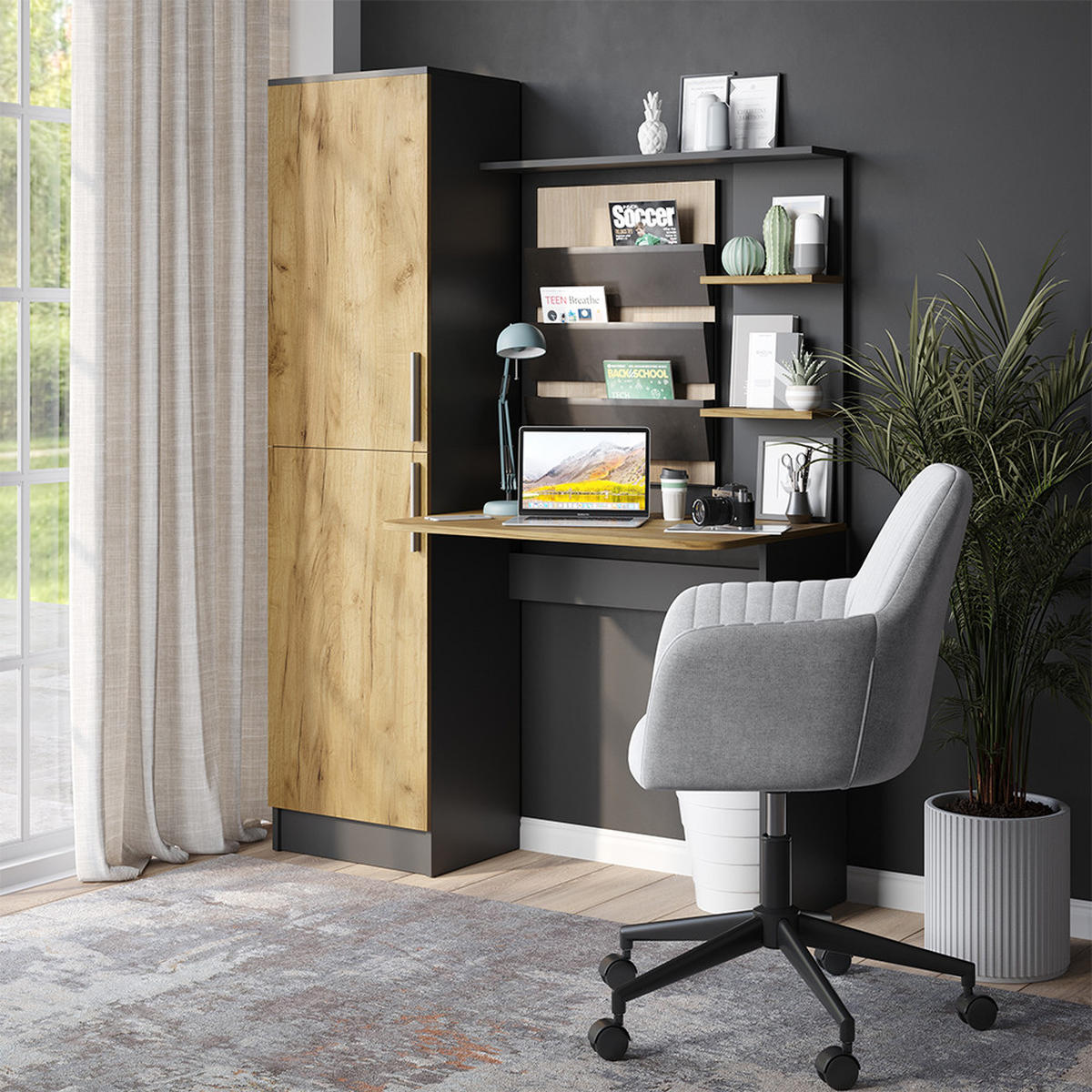 SCHREIBTISCH Tessa Anthrazit/Goldkraft Eiche 122.9 x 33.4 cm - Honigeiche/Anthrazit, Holzwerkstoff (52/122.9/168.5cm) - Vicco