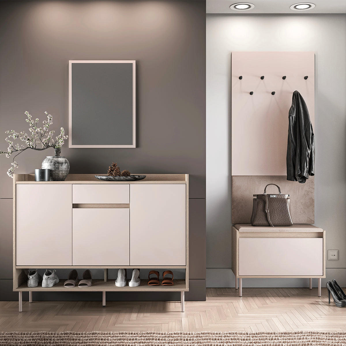 SCHUHMÖBEL Alos Kaschmir und Holz - Beige, Holzwerkstoff (120/95/34cm) - Petits-meubles