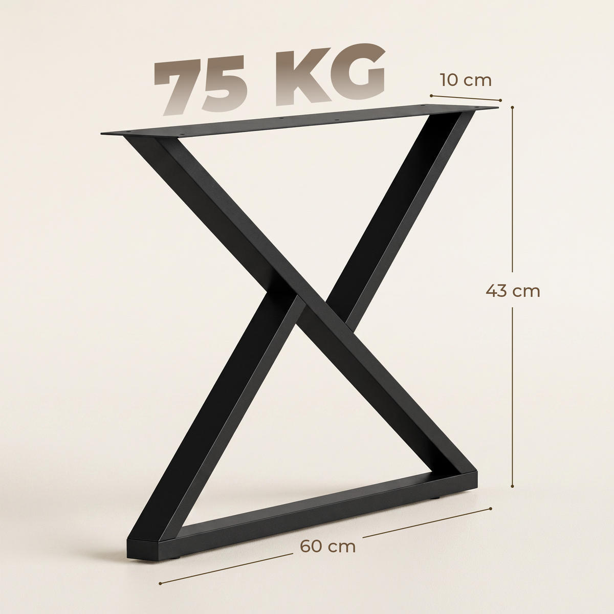 TISCHBEINE DE-18170 X-Form, höhenverstellbare Bodenschoner Schwarz - Schwarz, Metall (10/43/60cm) - ComfortXL