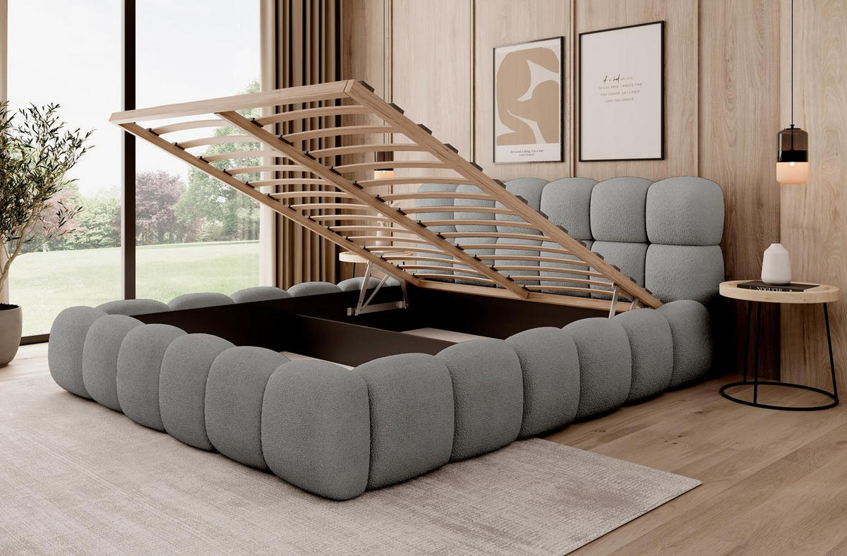 POLSTERBETT Bizu Bettkasten, Lattenrost 160x200 Graphit - Grau, Holzwerkstoff (200/200cm) - Compleo24