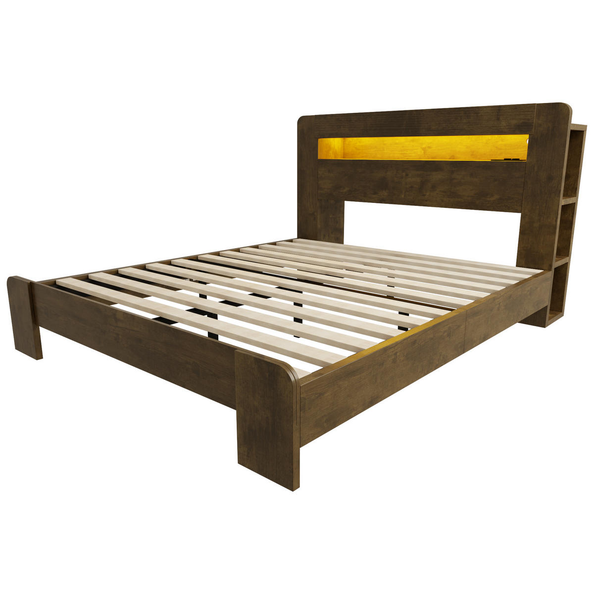 BETT mit Stauraum und LED 140x200 cm Wood - Birnbaumfarben, Holzwerkstoff (140/200cm) - Meubliv