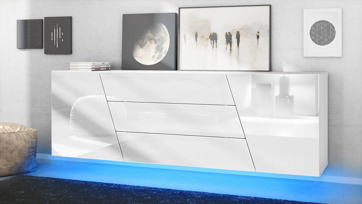 SIDEBOARD Houston Weiß Hochglanz - Weiß Hochglanz, Holzwerkstoff (178/57.5/38.5cm) - Vladon
