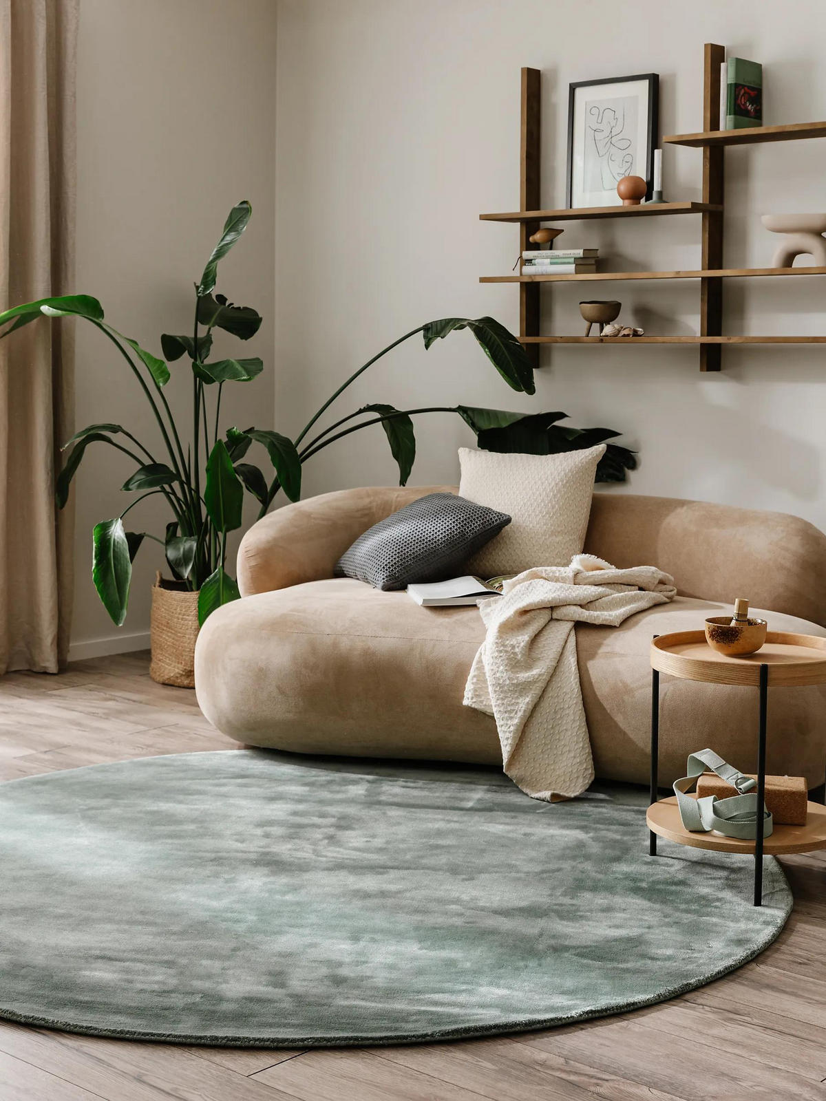 VISKOSETEPPICH rund Nela Hellgrün ø 200 cm rund - Hellgrün, Textil (200/200cm) - benuta Pure