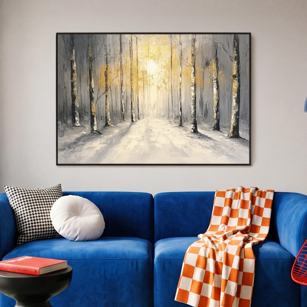 LEINWAND Bilder mit Rahmen - Winter - Abstrakt - Schnee - Natur - Sonne - 90x60 - Grau, Textil (90/60cm) - MuchoWow