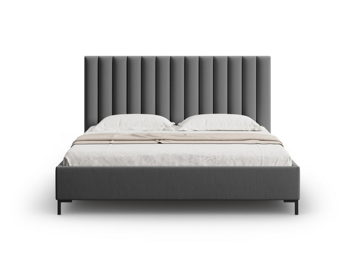 BETT mit Bettkasten und Kopfteil Allison aus strukturiertem Stoff dunkelgrau 160x200cm - Dunkelgrau, Textil (160/200cm) - Micadoni
