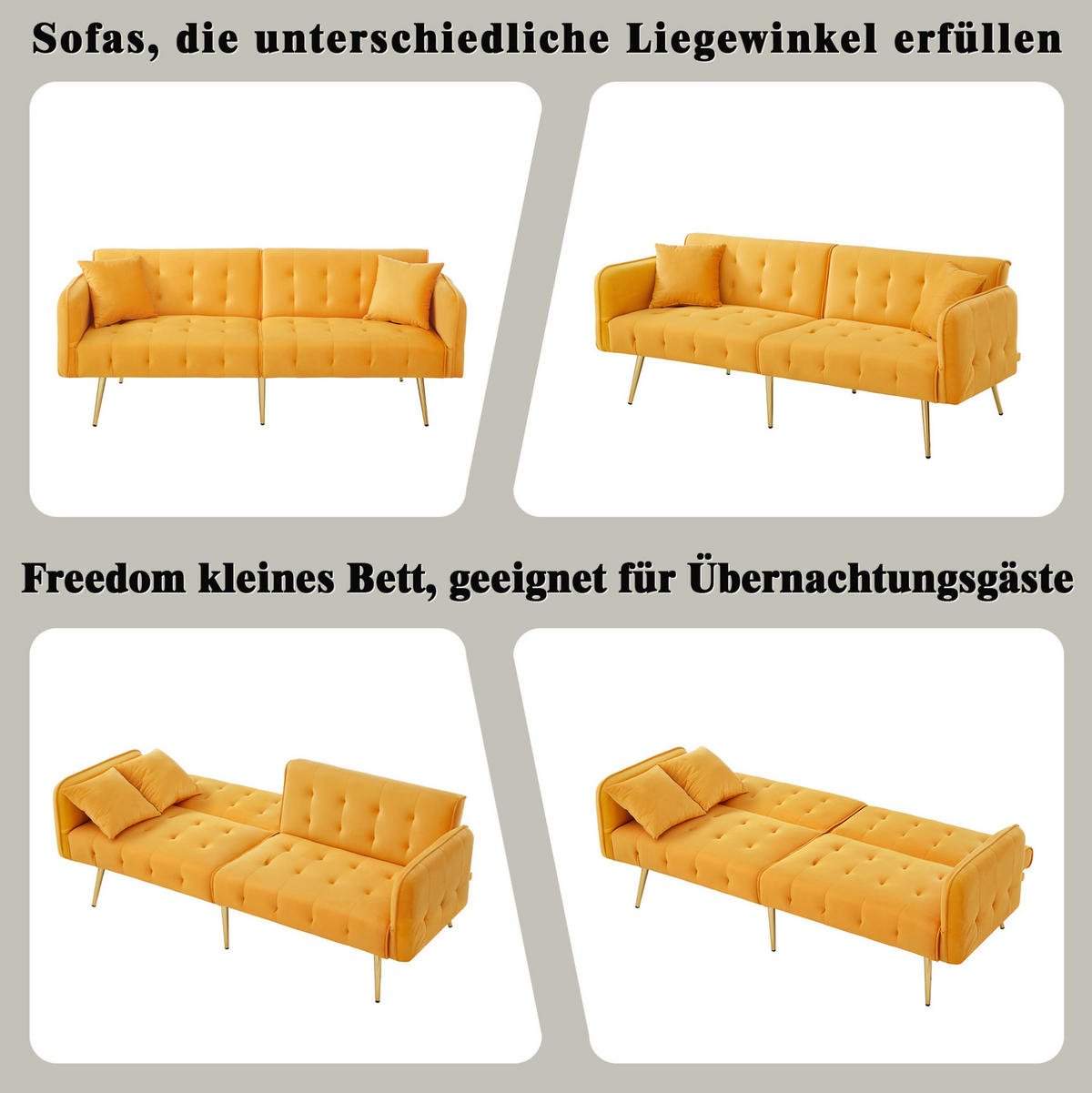 SOFABETT 2-in-1 mit Schlaffunktion 215 x 81,5 cm Velours Yellow - Gelb, Kunststoff (178/70/82cm) - Meubliv