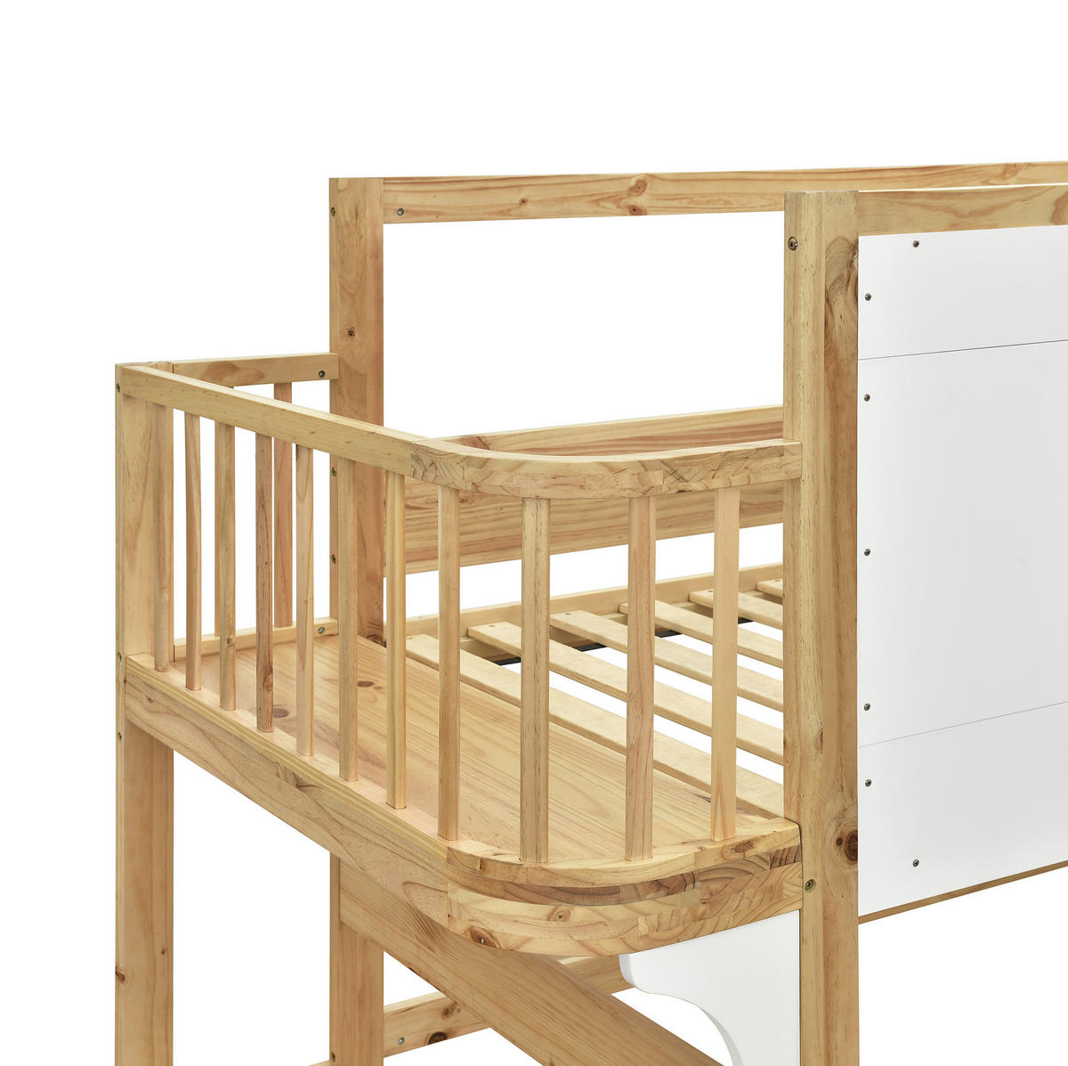HOCHBETT 90/200 cm, Natur/Weiß mit Treppenschrank und Spielfläche - Weiß, Holz (90/200cm) - MIVRAY