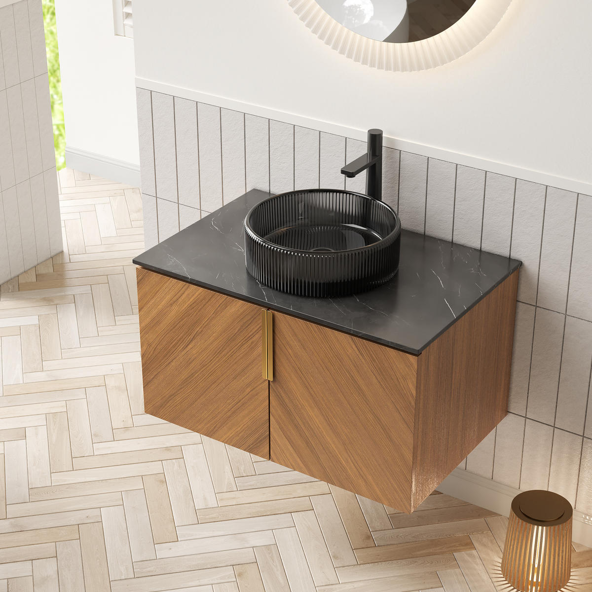 WASCHTISCH Braun-Eiche 76/50/52 cm - Schwarz, Holz (76/52.6/50cm) - PANGIVO