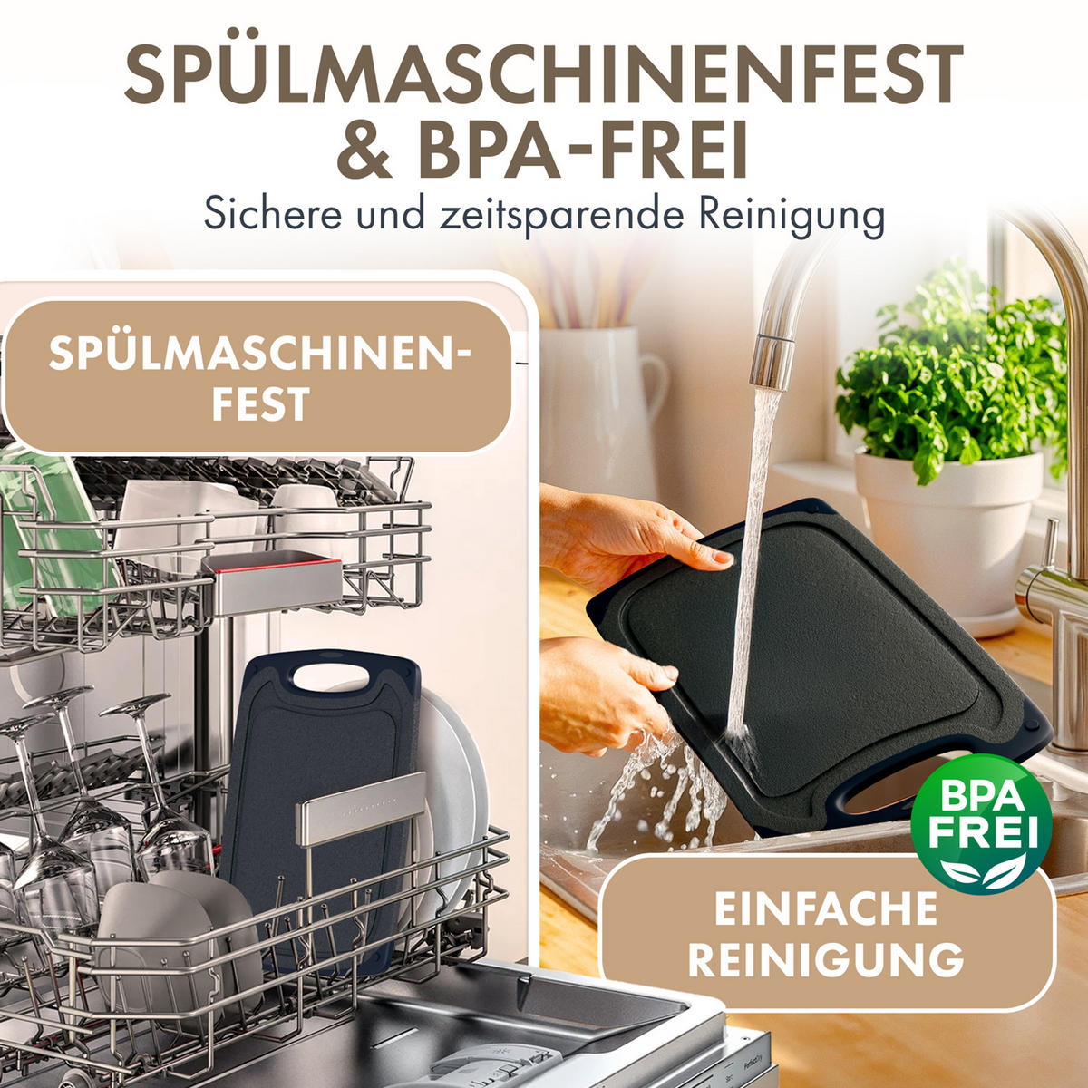 SCHNEIDEBRETT 3er Set Dunkelgrau - Dunkelgrau, Kunststoff (25/0.75cm) - Blumtal