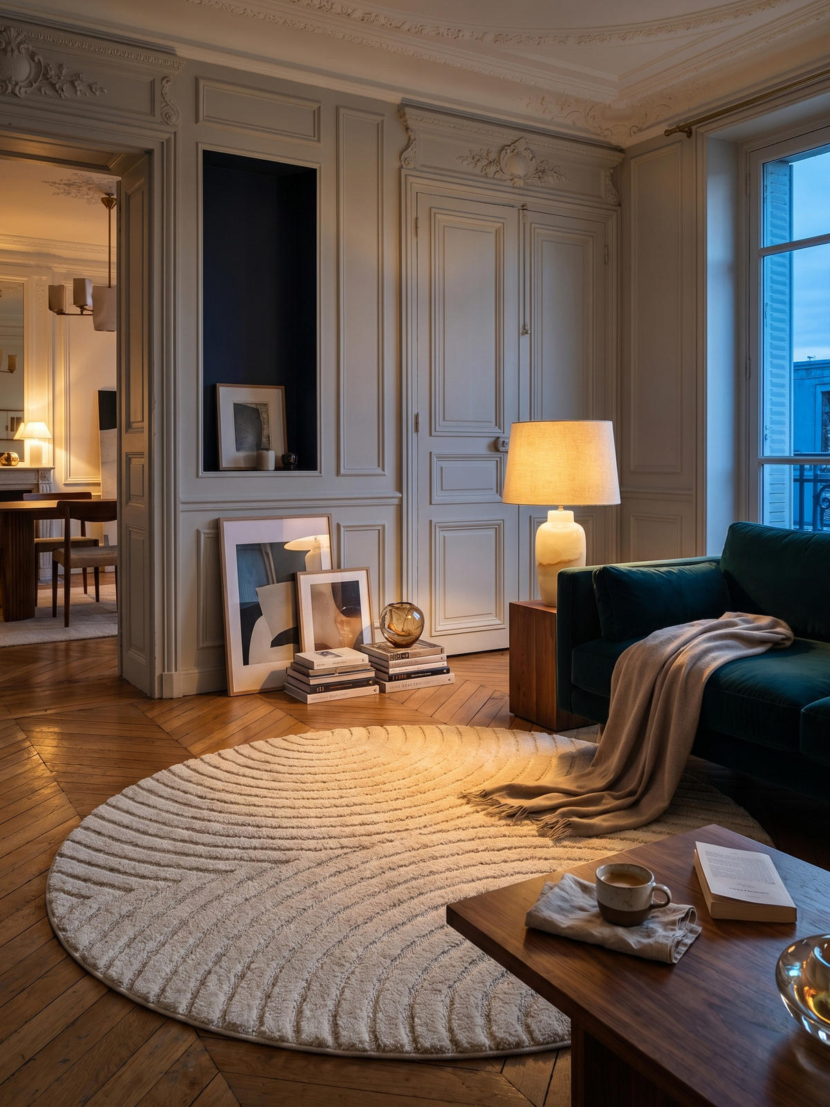 TEPPICH Wohnzimmer Hoch-Tief 3D-Effekt Organische Bögen mit 3D-Effekt OEKO-TEX 3D-Relief Boho Rund Creme 200x200 – RIGI - Creme, Textil (200/200cm) - KADIMA DESIGN