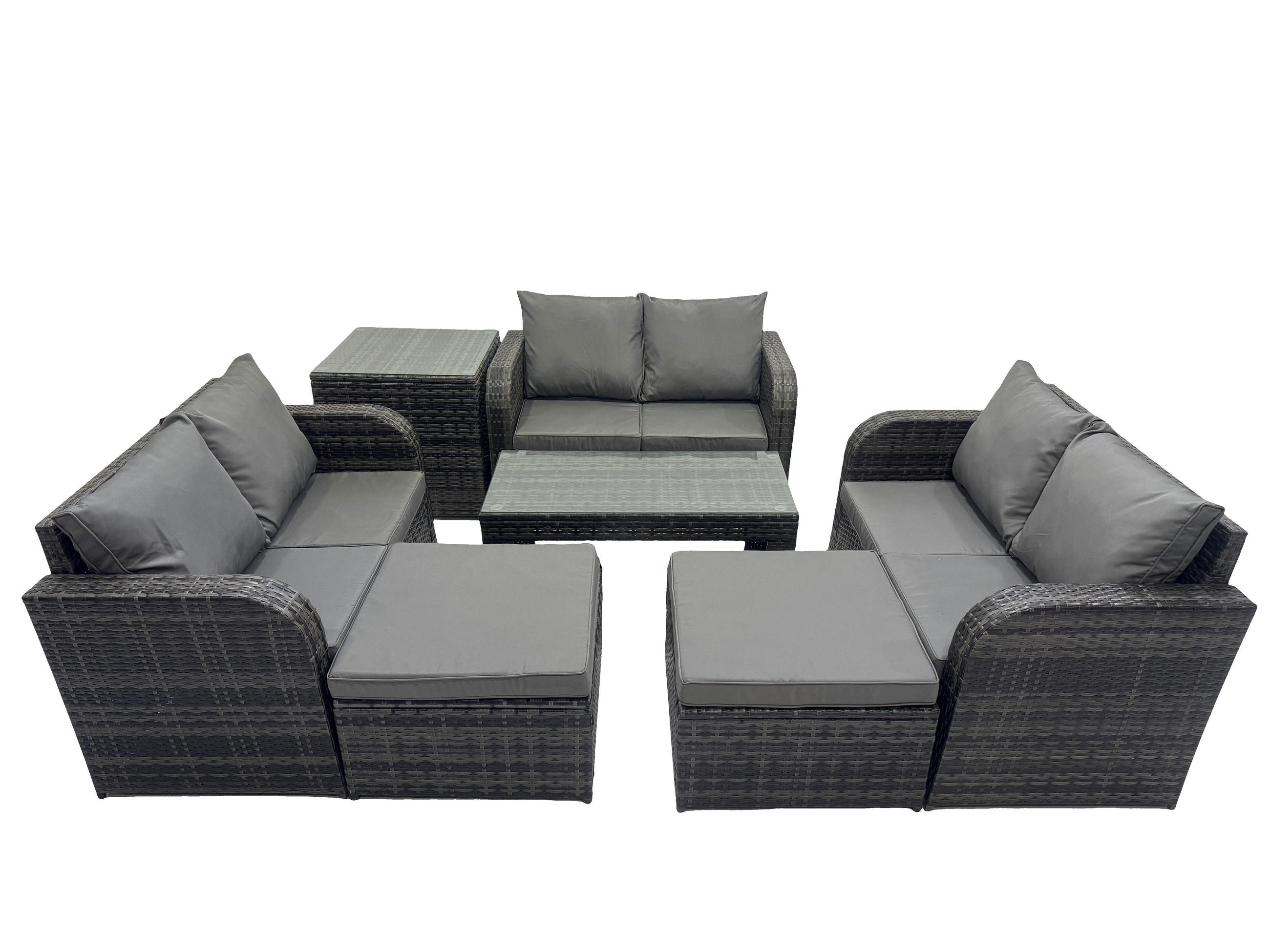 GARTENSOFA SET mit rechteckigem COUCHTISCH Polyrattan 8-Sitzer Dunkelgrau - Dunkelgrau/Grau, Glas/Kunststoff - Fimous