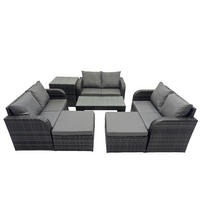 GARTENSOFA SET mit rechteckigem COUCHTISCH Polyrattan 8-Sitzer Dunkelgrau - Dunkelgrau/Grau, Glas/Kunststoff - Fimous