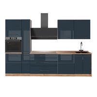KÖK Fame-Line, Mörkblå högblank/Goldkraft ek, 310 cm, AP Oak - Honungsek/Mörkblå, Träbaserade material (310/206.8/60cm) - Vicco