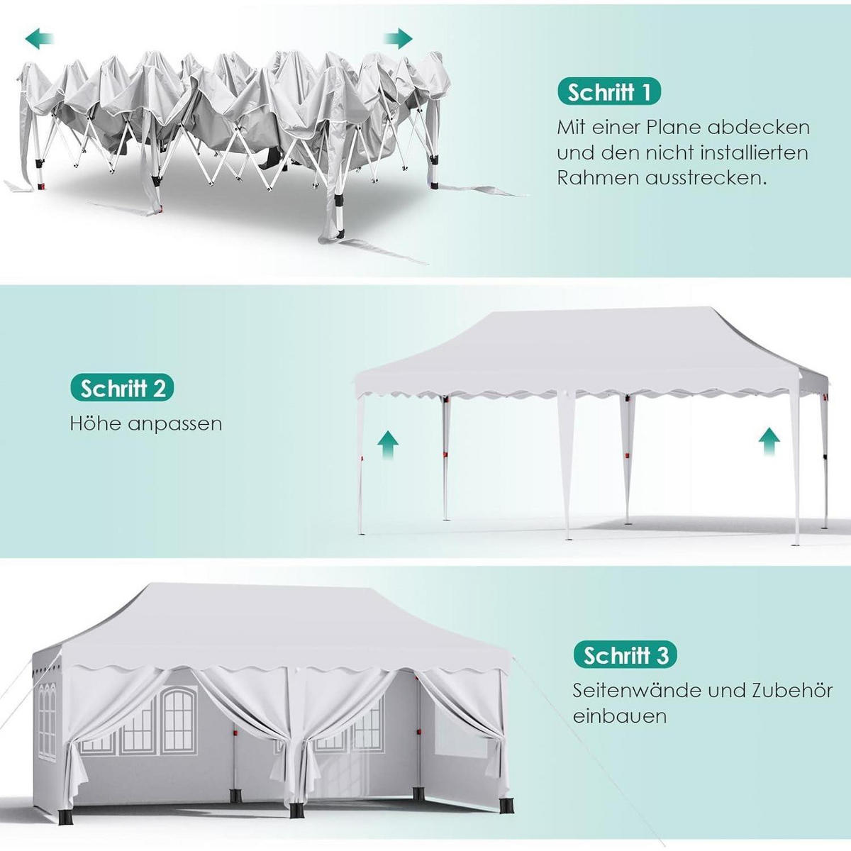 FALTPAVILLON 3x6 m Weiß Wasserdicht mit 6 Seitenwänden - Weiß, Textil (300/310/600cm)