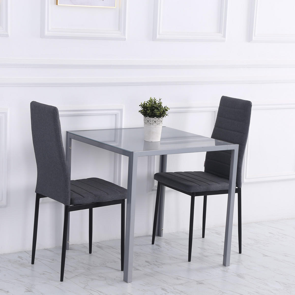 ESSTISCH 75/75/75 cm in Grau mit Glasplatte und Stahlgestell - Grau, Metall (75/75/75cm) - BEAOK