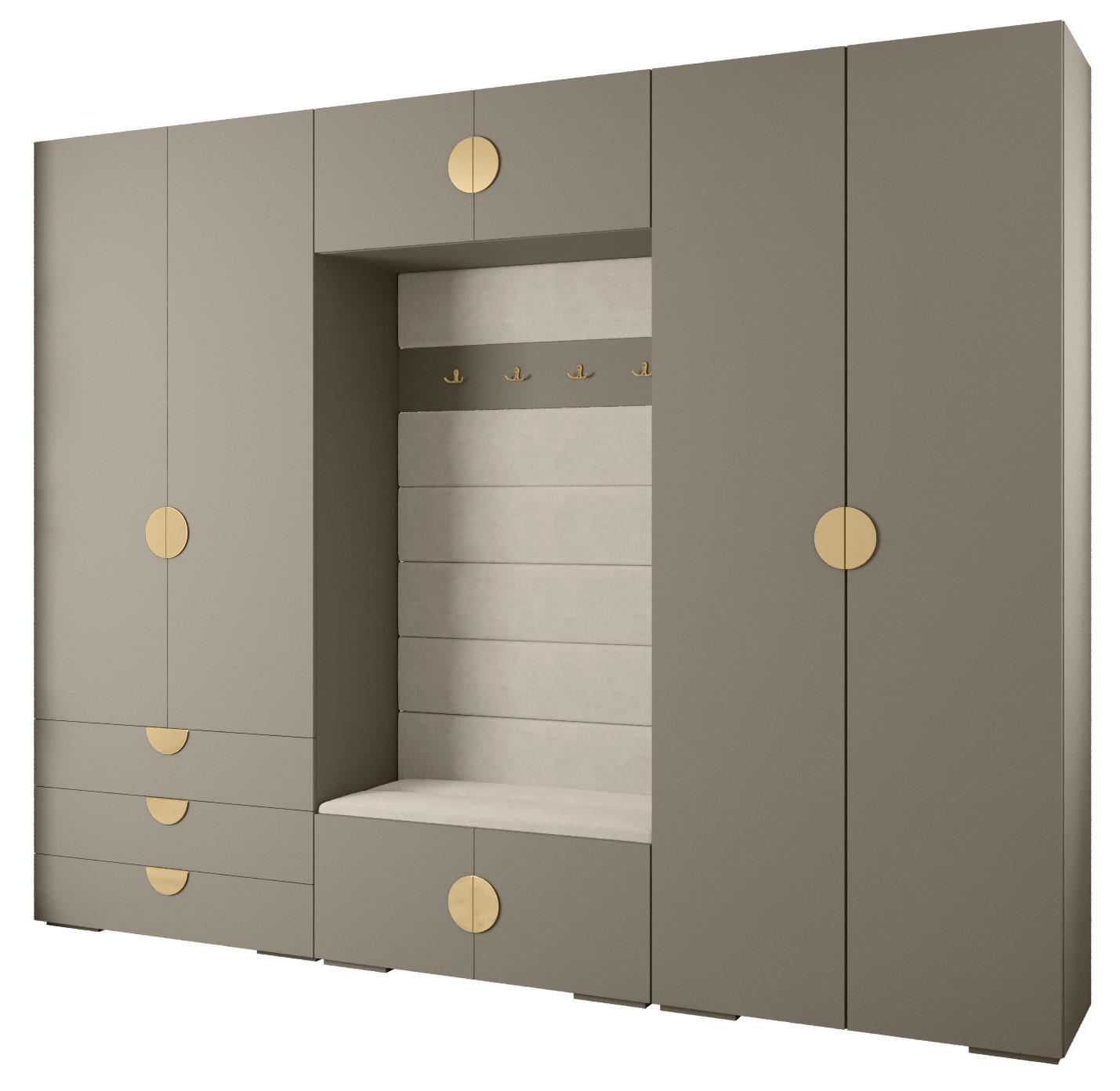 Abiks Möbel Garderoben-Set Kaschmir, Beige, Gold 300x236.7x47 cm