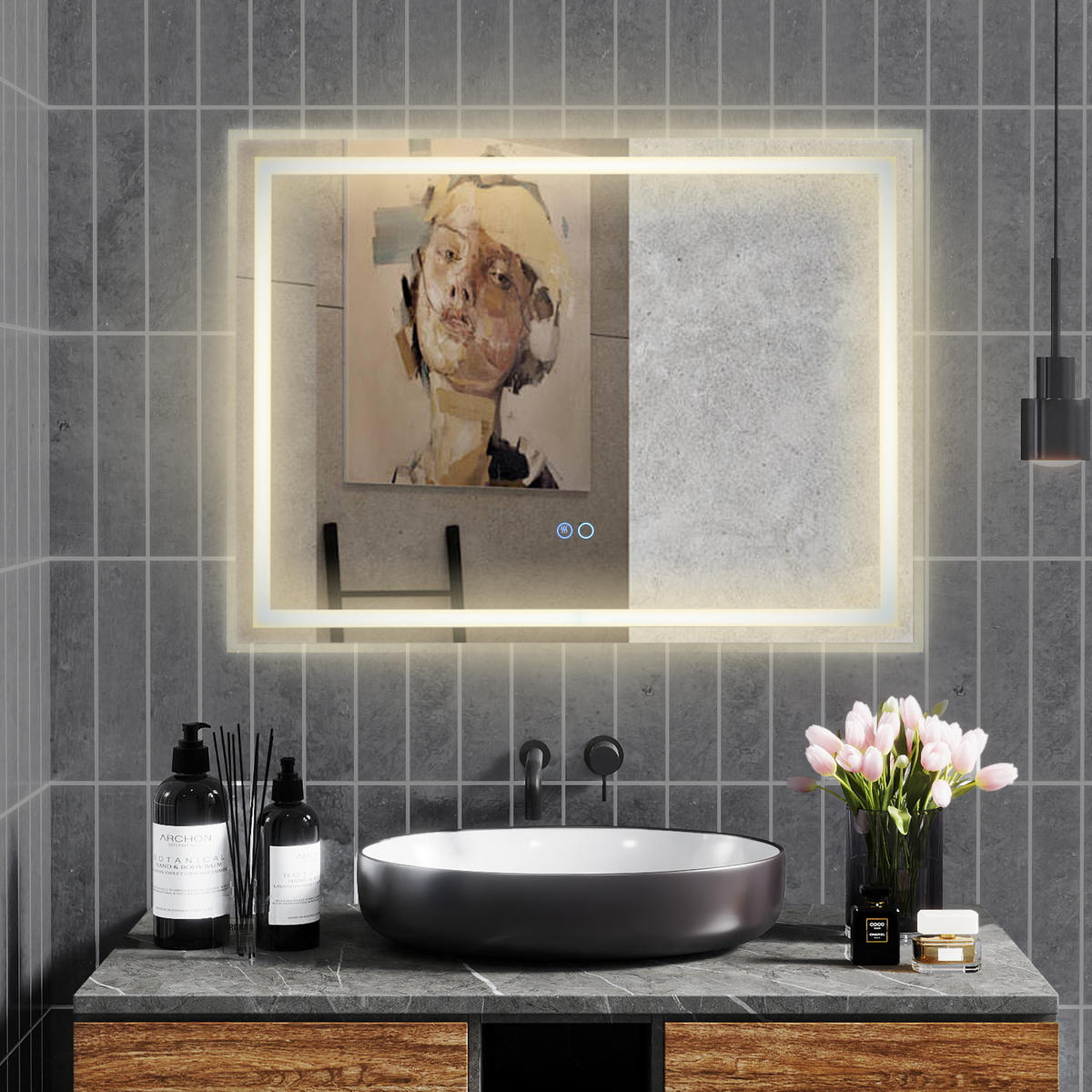 BADEZIMMERSPIEGEL Silber - Silberfarben, Glas (60/3.5/80cm) - COSTWAY