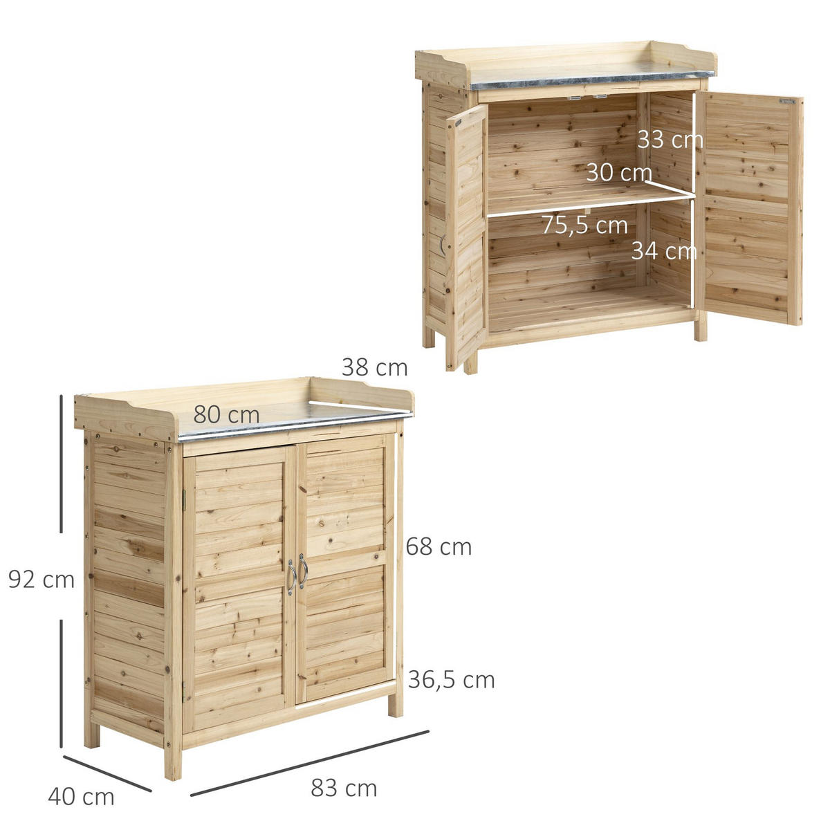 GARTENSCHRANK, Pflanztisch mit Unterschrank, Geräteschrank aus Tannenholz, Natur - Fichtefarben, Holz (40/92/83cm) - Outsunny